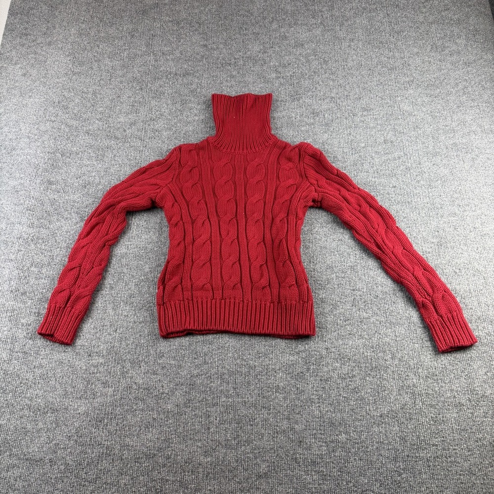 Lauren‎ Ralph Lauren Sweater Womens Petite P/S Red Cable Knit Turtleneck Cotton
